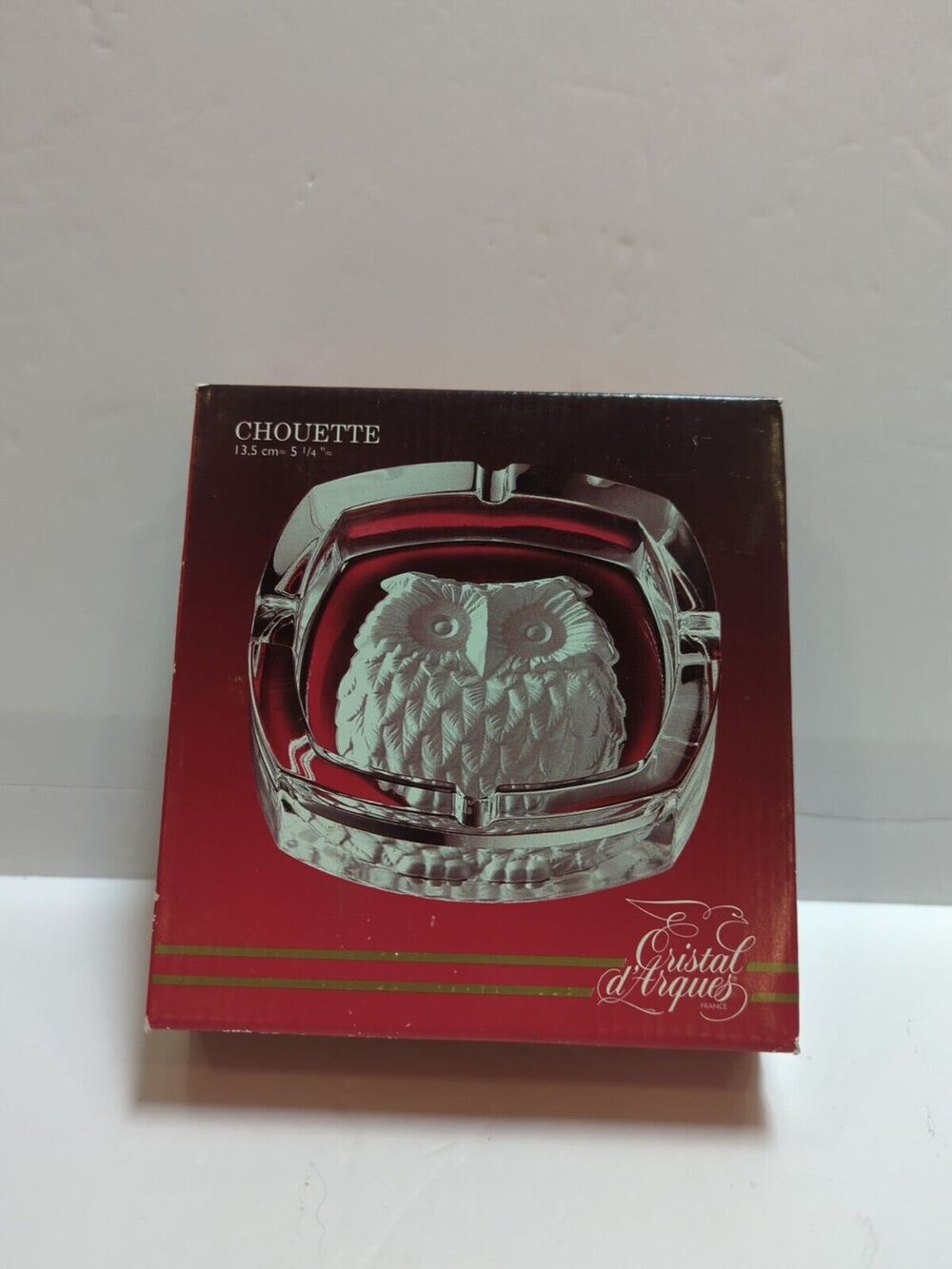 VINTAGE OWL CRYSTAL ASHTRAY CRISTAL D'ARQUES LEAD CRYSTAL FRANCE REVERSE ETCHED